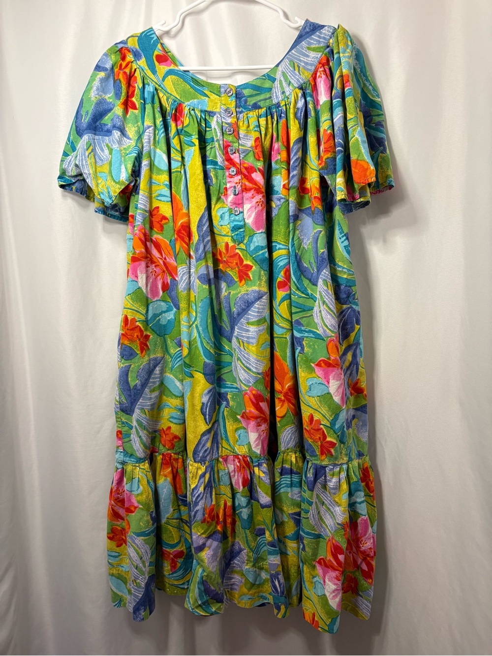 Vintage Vibrant Multi-Color Floral Moo Moo Dress